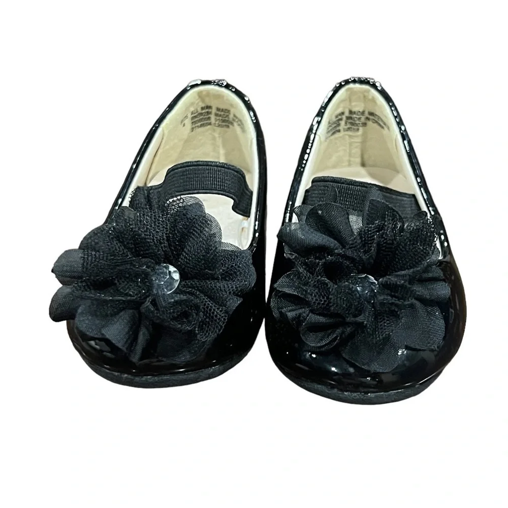 Children’s Place Black Patent Bow Ballet Flats Size 4 Baby Girl